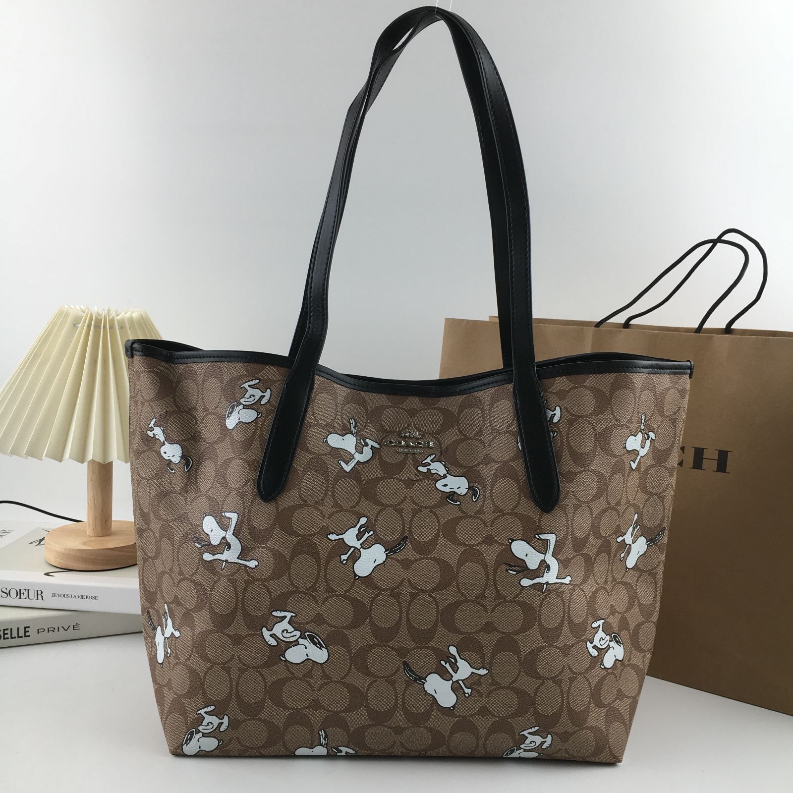 新品 COACH コーチ トートバッグ スヌーピー ブラウン