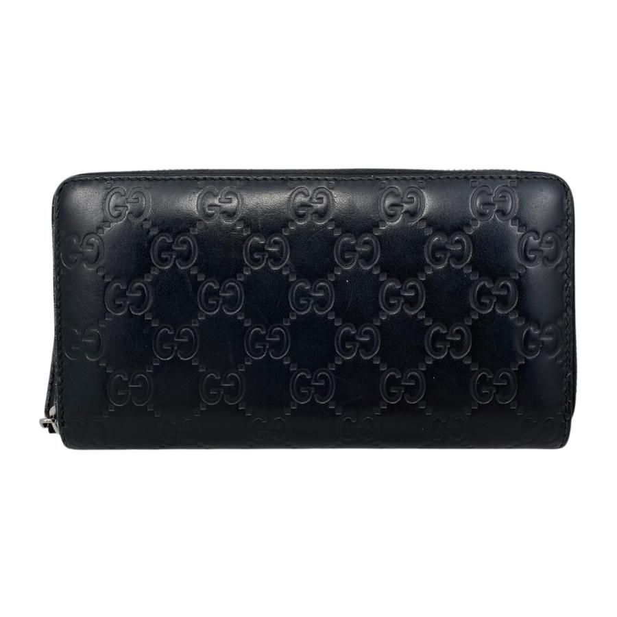 E4129 グッチ 長財布 ジップアラウンドウォレット 307987 シマレザー ブラック シルバー金具 GUCCI