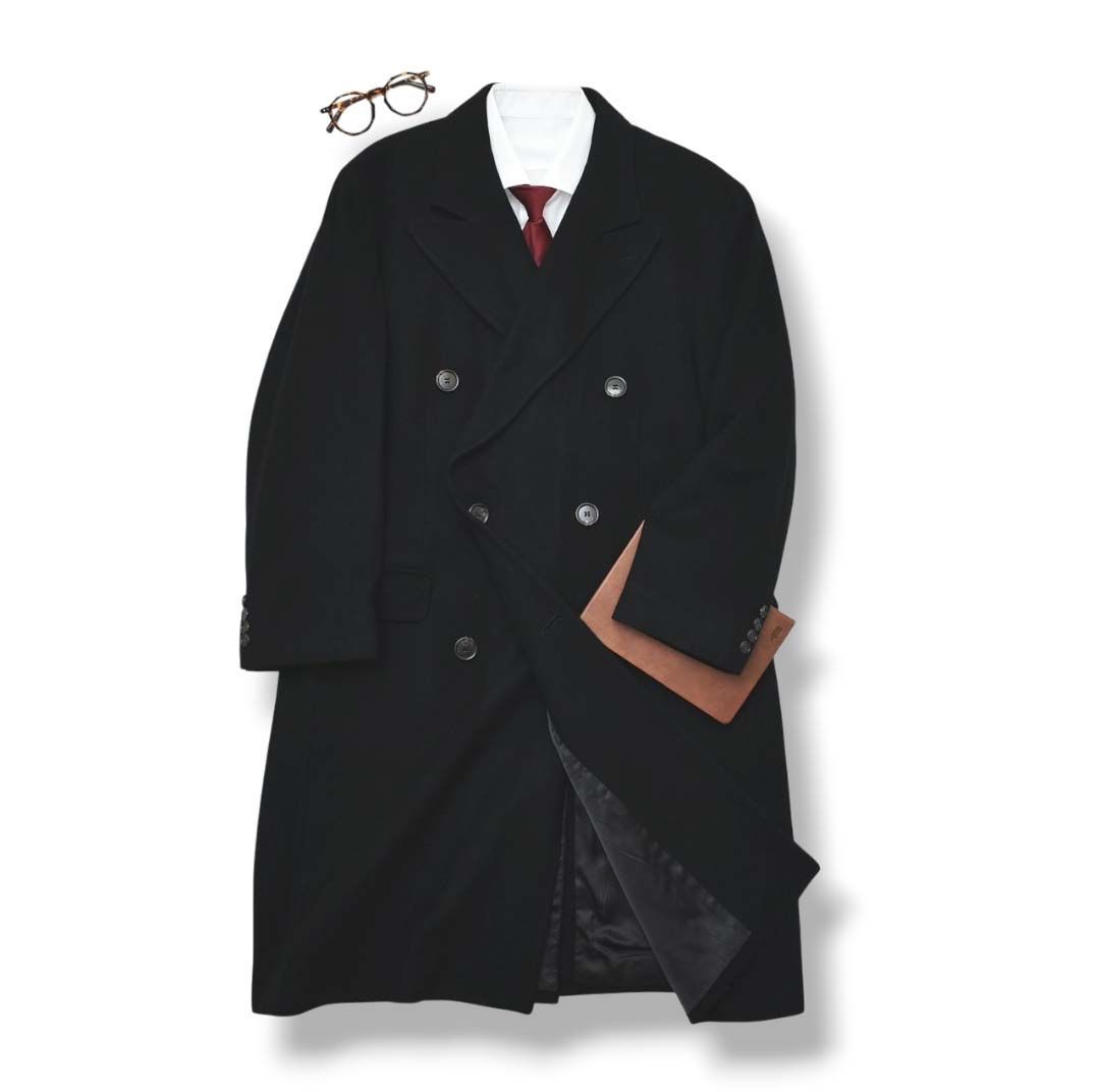 イタリア製 ミツミネ MITSUMINE ウール ロング チェスターコート アルスターコート アウター ビジネス フォーマル カジュアル 50 ブラック メンズ