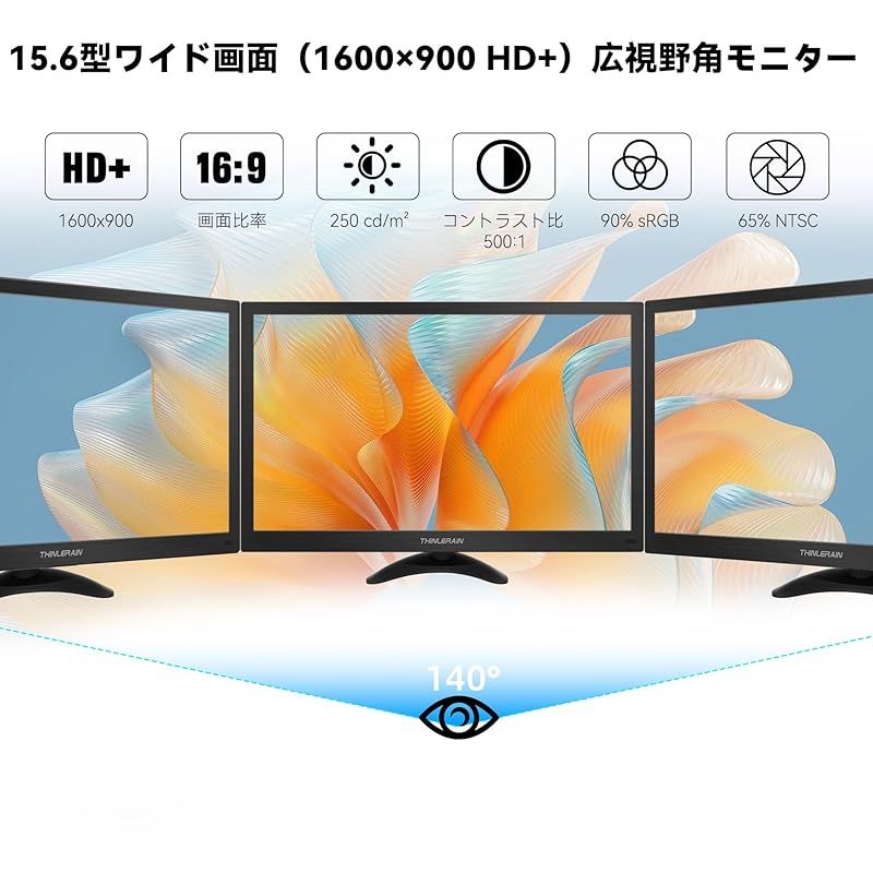 新着商品 15.6インチモニター 小型 ディスプレイ 液晶ディスプレイ モニター HDMI VGA AV BNC USB ポート 1600x900 16 9 140°視野 VESAマウント スピーカー内蔵 リモコン 1
