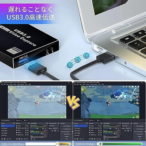 ブラック 4K HDMI キャプチャーボード パススルー 1080P 60FPS USB3.0