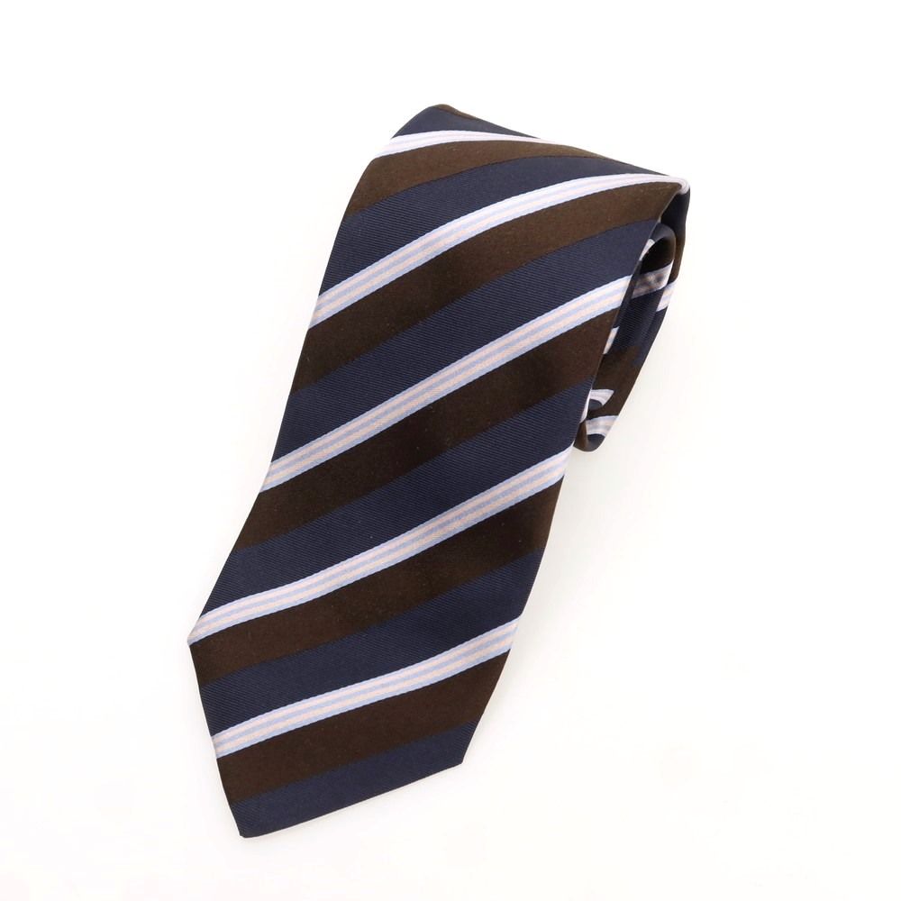 LUIGI BORRELLI ボレッリ ブラウン グレー ストライプ ネクタイ 中古