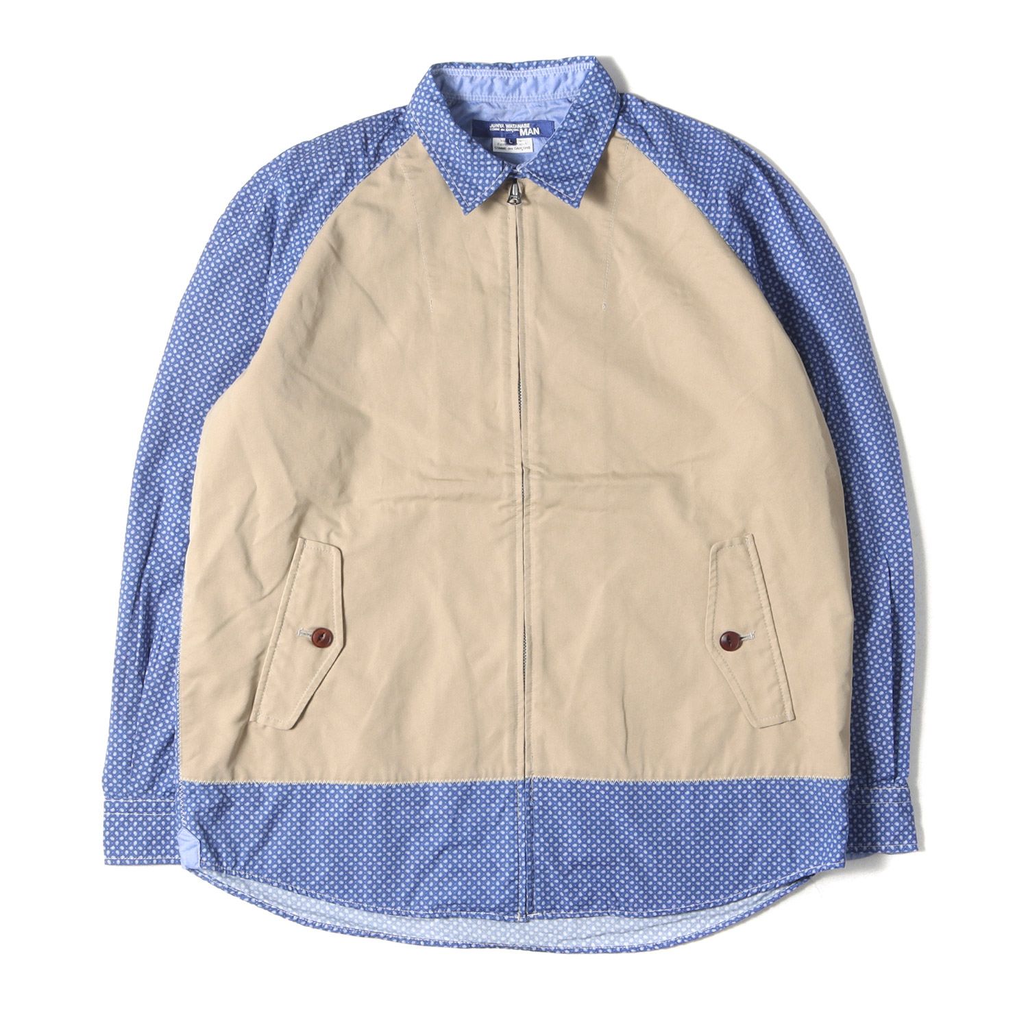 JUNYA WATANABE MAN COMME des GARCONS ジュンヤワタナベ マン コムデギャルソン シャツ サイズ:L 20SS フロントツイル 切替 小紋柄 ジップ 長袖 シャツ (WE-B017) ブルー ホワイト ベージュ【メンズ】