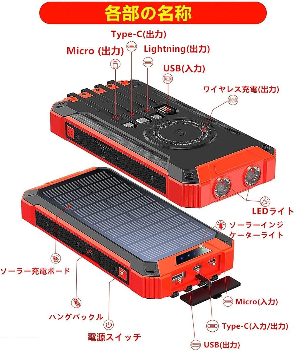 ソーラーチャージャー ケーブル内蔵 31200mAh QuickCharge モバイル