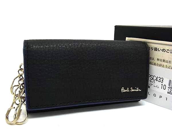 Paul Smith ポールスミス レザー 4連 キーリング付き キーケース 鍵入れ メンズ レディース ブラック系 BQ0833