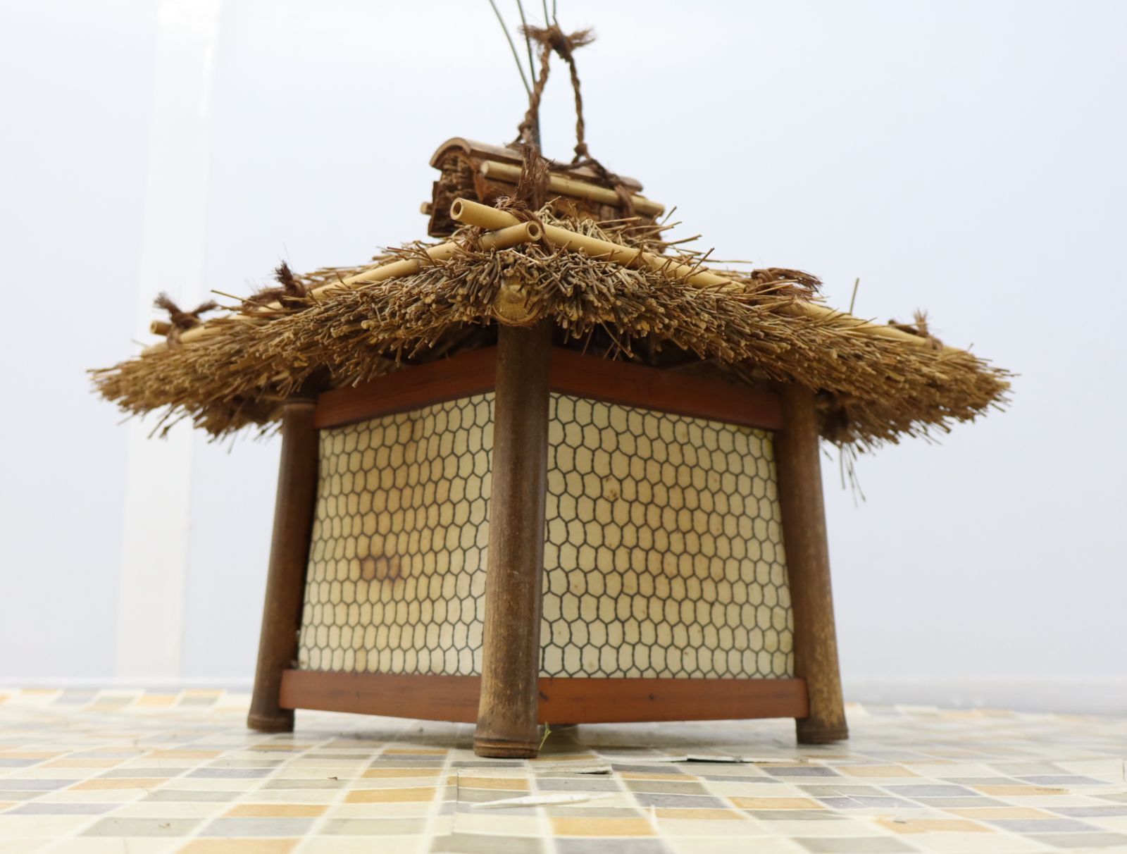 ▽天井照明 アンティーク｜竹細工 照明器具 灯籠 吊り灯籠｜小泉