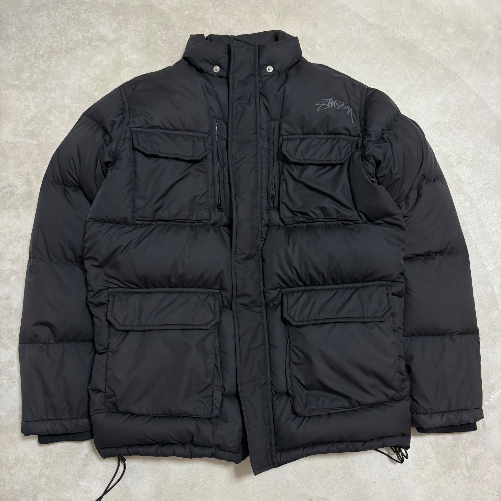 archive STUSSY ステューシー 肉厚ダウンジャケット ドローコード ロゴ y2k テック