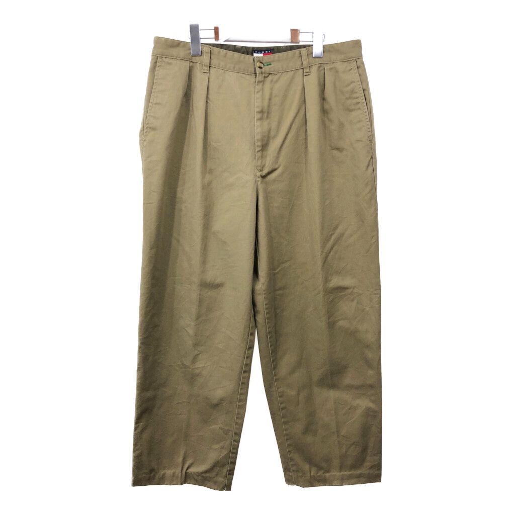90年代 TOMMY HILFIGER トミーヒルフィガー 2タック チノパンツ ブラウン (メンズ W36 L32) 中古 古着 Q8273