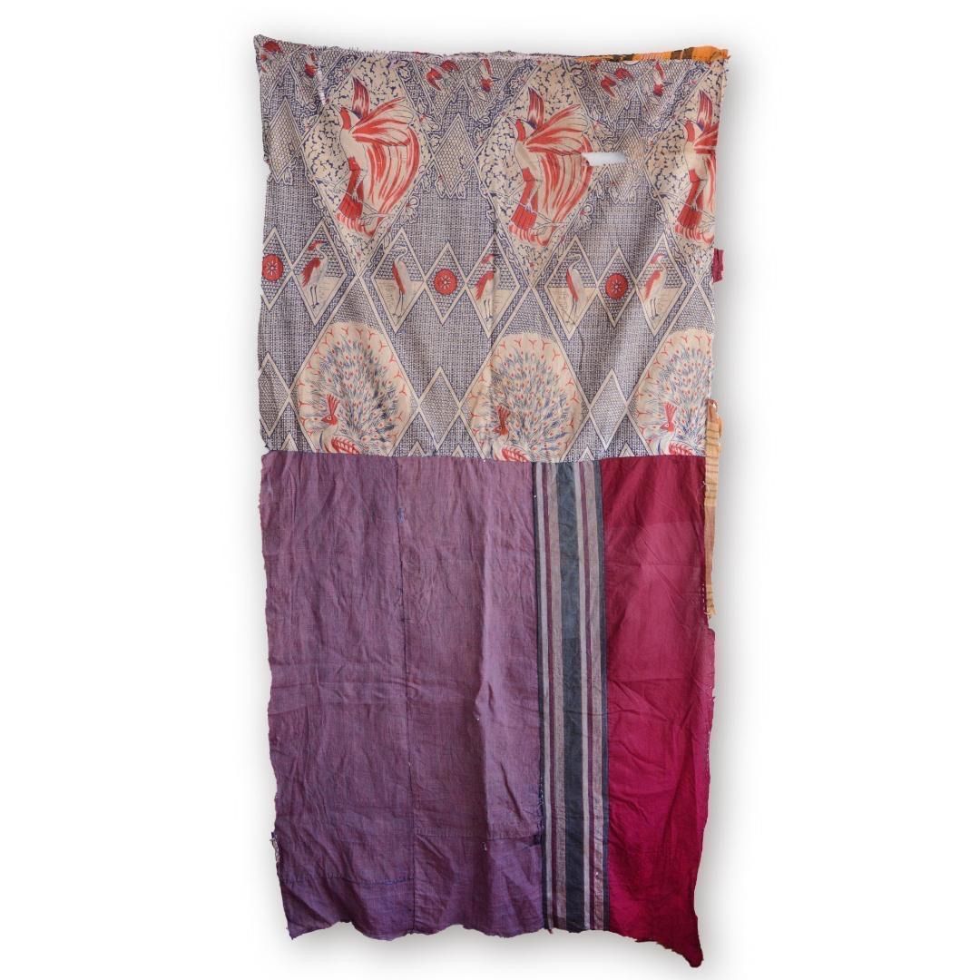 襤褸布 古布 木綿刺し子つぎはぎ鳥無地縞模様リメイク素材生地ジャパン