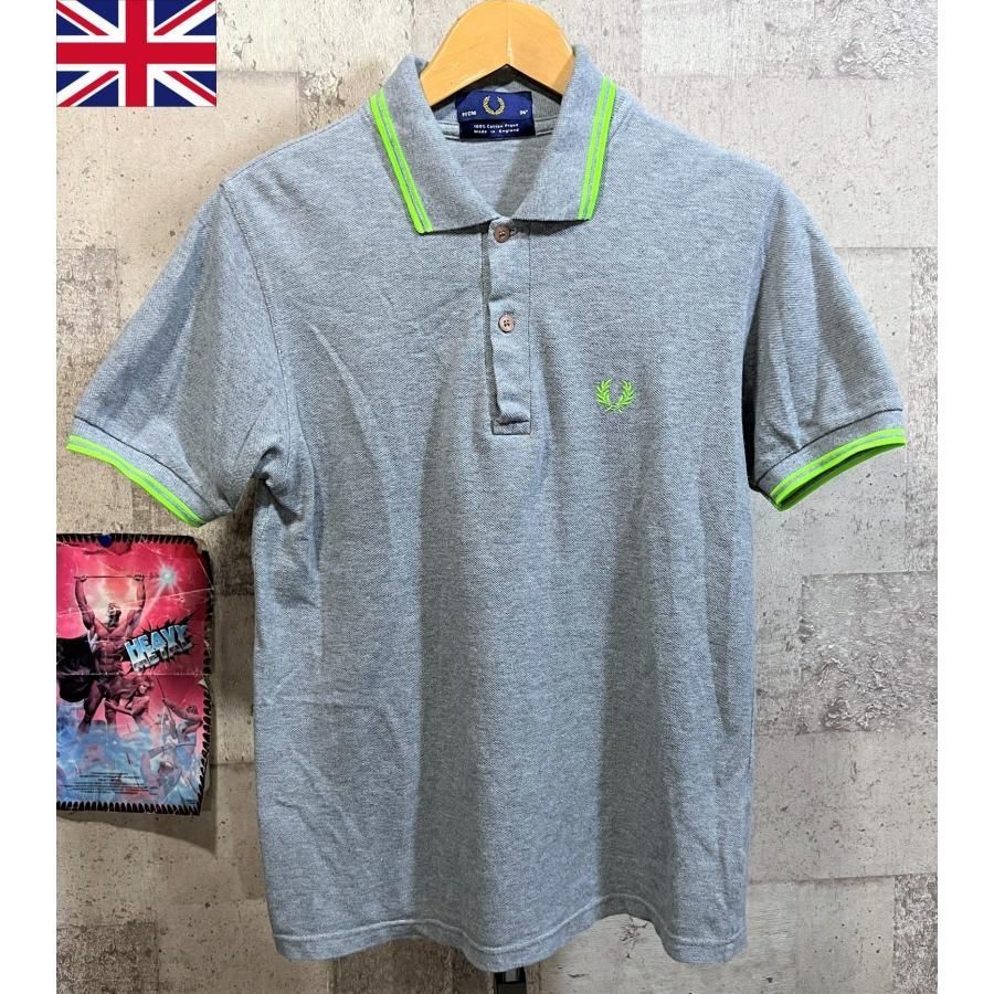 英国製 フレッドペリー ライン ポロシャツ M12 グレー 36 メンズ UK 