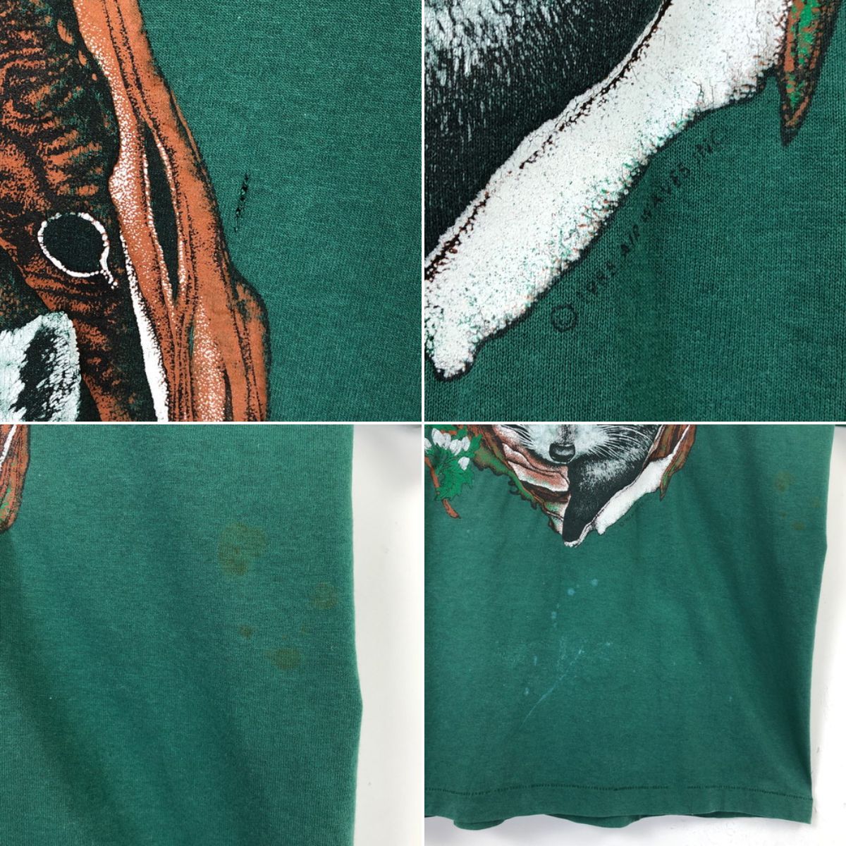Tシャツ アニマル柄 アライグマ 80年代 古着 ヴィンテージ 緑 XL