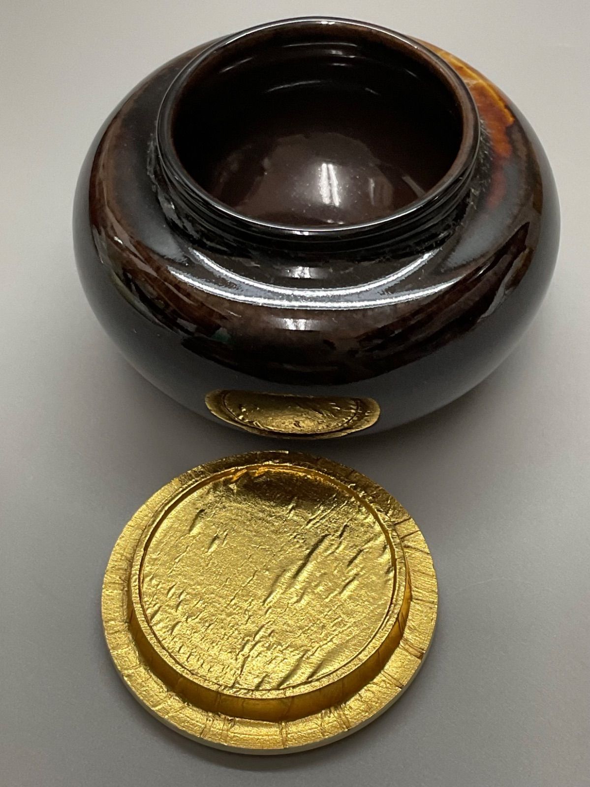 洛東桶谷定一作　大海茶入 S11 洛東 桶谷定一作 大海茶入 茶入 共箱 仕覆付 東福寺緞子 茶器