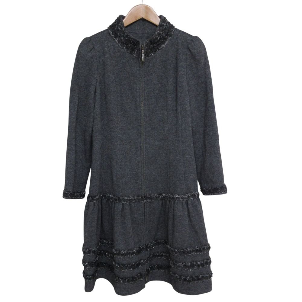 Rene ルネ TISSUE カシミヤブレンドブレンド ジップアップ スタンドカラーコート 38 グレー レディース 古着