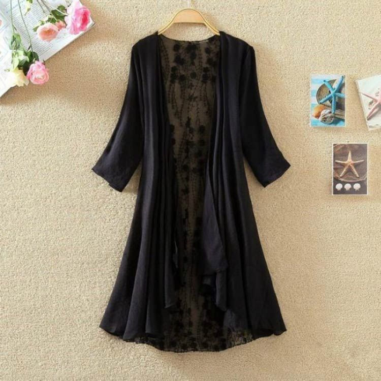 バックレース カーディガン 即購入OK 夏 七分袖カーディガン
