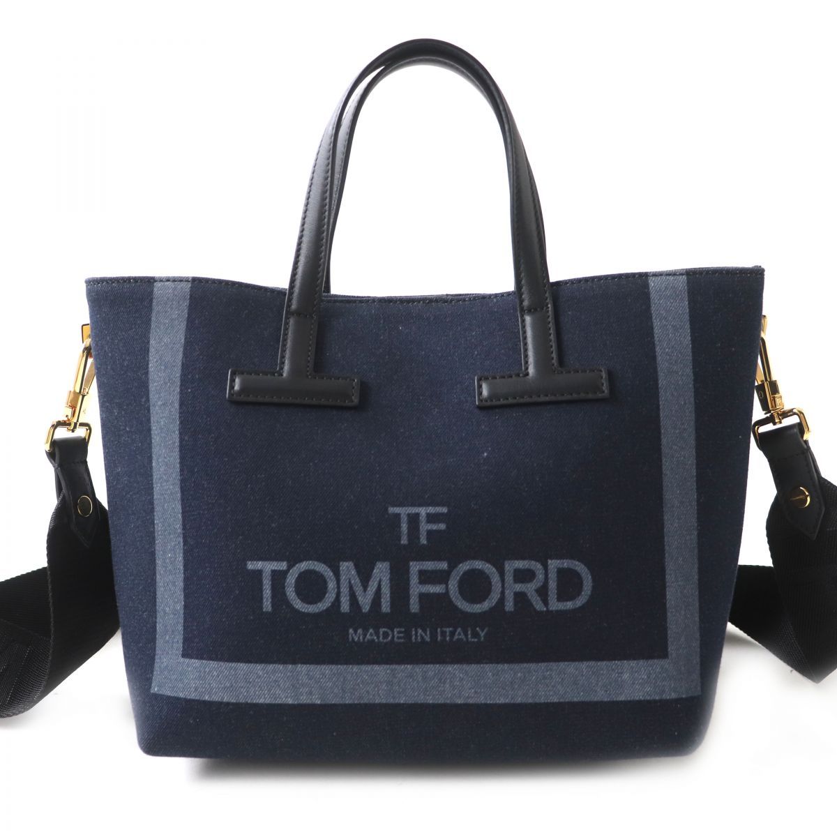 極美品◎イタリア製 TOM FORD トムフォード DENIM MINI T TOTE デニム 2WAY ミニ トートバッグ／ショルダーバッグ  ダークブルー×黒 袋付 - メルカリ