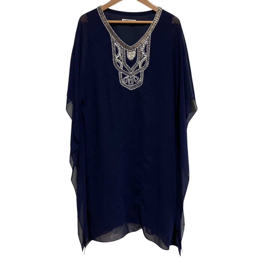 VIVIENNE TAM ヴィヴィアンタム ビジュー装飾 シアー チュニック サイズ0 ネイビー レディース 古着