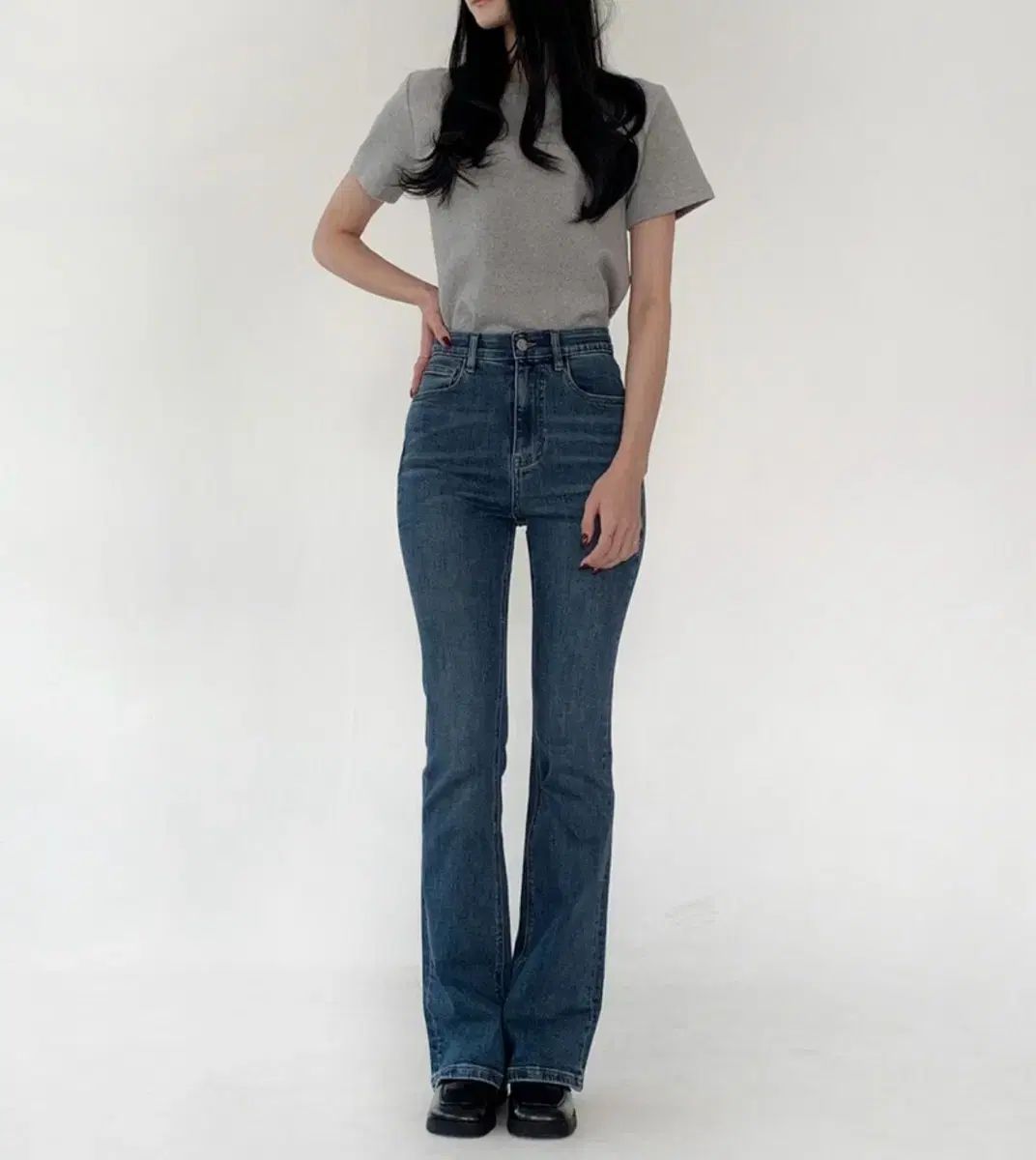 卵形 スリム ブーツカット デニム パンツ xs