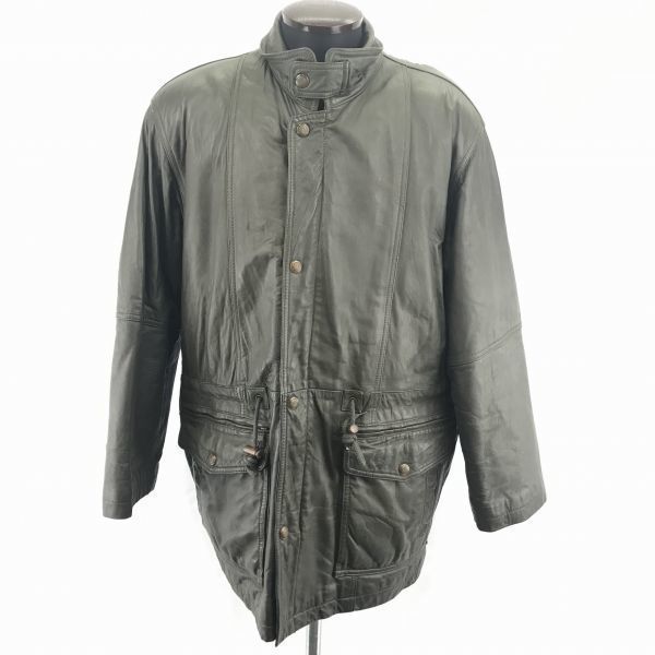 Crafty★本革/ラムレザーコート/アウター【M/カーキ】中綿/フルジップ/内ポケット/ウエストドローコード/ビッグシルエット/クラフティ◆BA969L Crafty☆本革/ラムレザーコート/アウター【M/カーキ】中綿/フルジップ