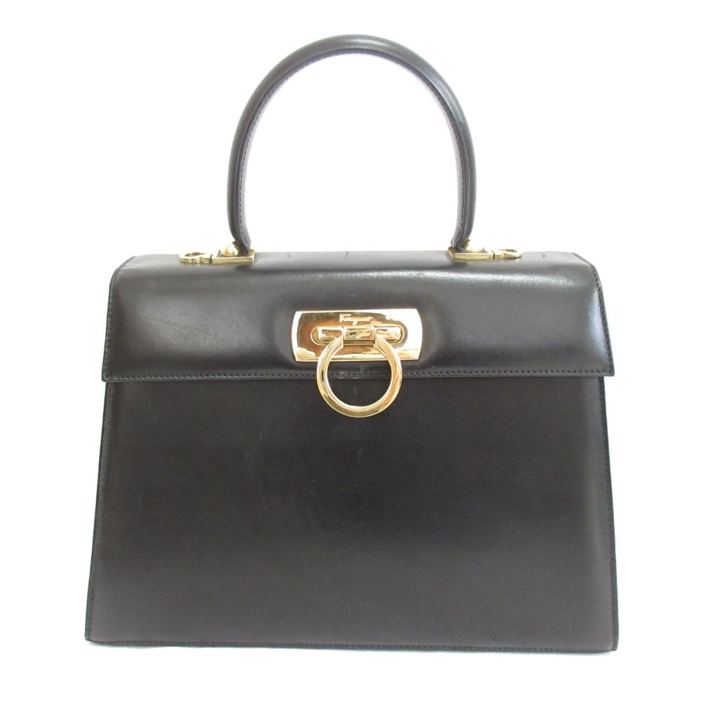 良品 Salvatore Ferragamo サルヴァトーレフェラガモ レザー ガンチーニ 2way ハンドバッグ ショルダーバッグ ブラック レディース 古着  USED