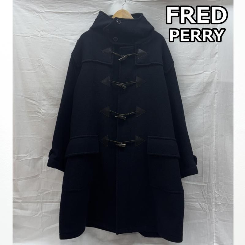 FRED PERRY フレッドペリー コート FZ2208 ウール ハイネック フード ベルト付 ダッフル コート 紺 ネイビー