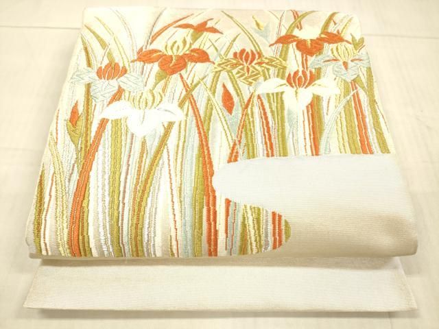 平和屋着物＊夏物　太鼓柄袋帯　唐織　杜若　金銀糸　正絹　逸品　DAAX0305cm 平和屋着物＊夏物 太鼓柄袋帯 唐織 杜若 金銀糸 正絹 逸品 DAAX0305cm