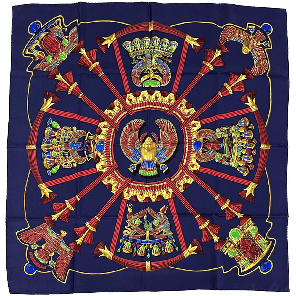 エルメス HERMES スカーフ カレ90 Caty 古代エジプト レディース ブランド シルク パープル マルチカラー パープル系 スカラベ 鳥 アニマル