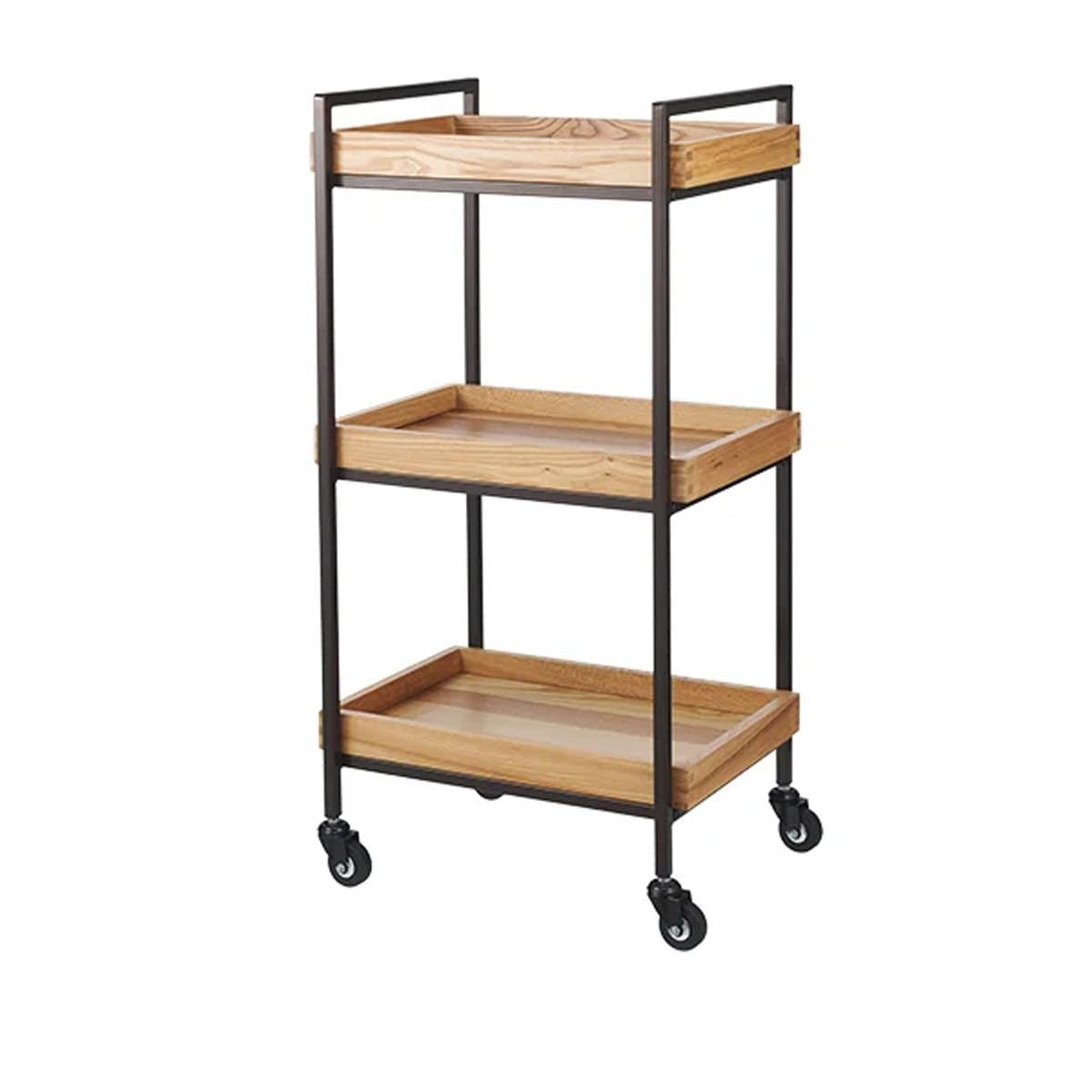 【特価商品】ナチュラルブラウン エイジングウッドワゴン3段 幅45×奥行33.5×高さ86.5cm キャスター付き