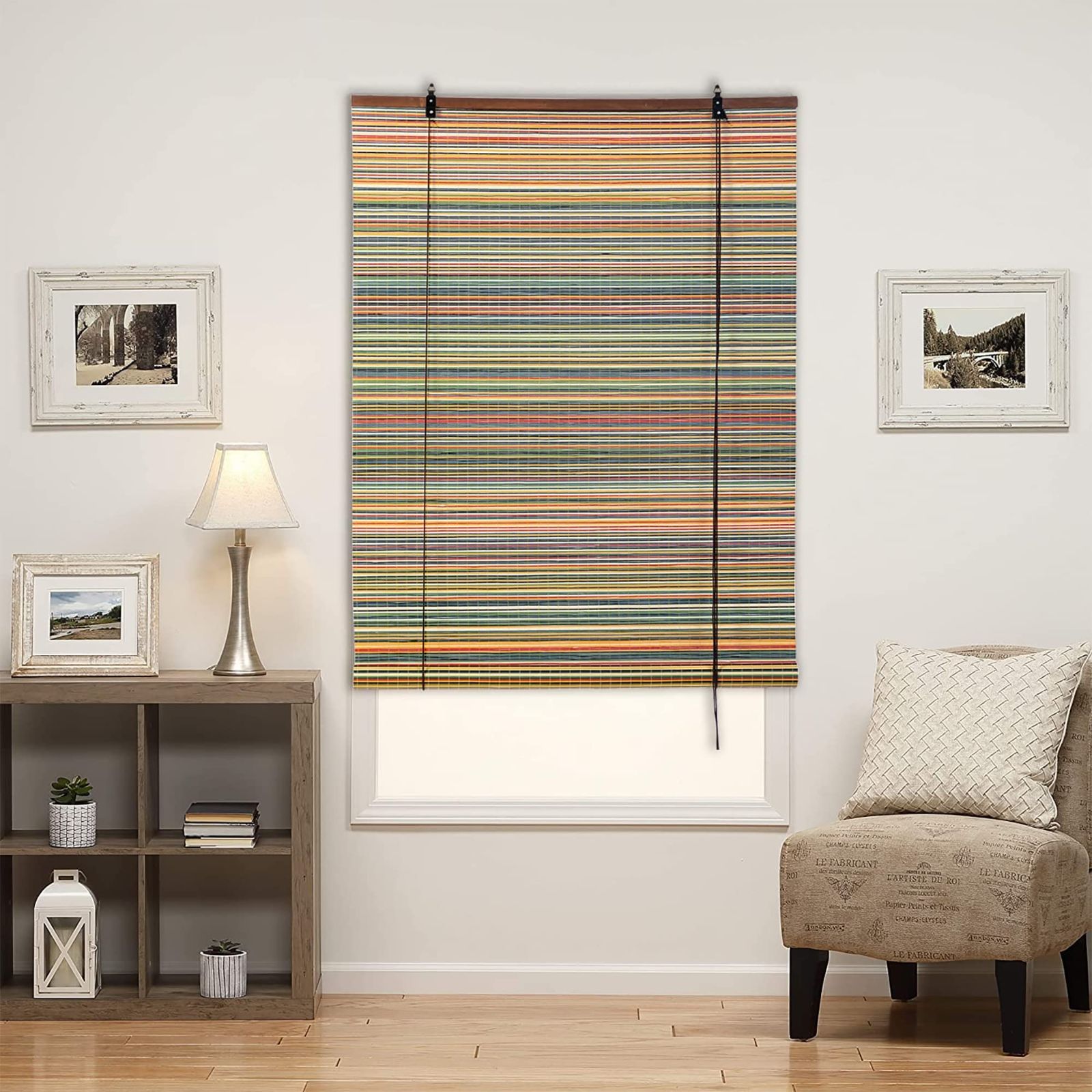 Yitian Bamboo Art 竹すだれ カラフル 2本セット 幅88cm×丈135cm 洋風スクリーン 南国マルチカラー 簾 竹ロールアップ 室内 目隠し 遮光 日除け 日よけ防止 風通し