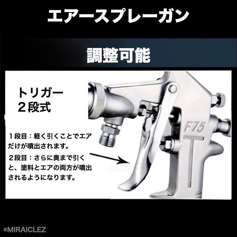 吸上式 エアー スプレーガン F75S 口径1.5mm 750cc 銀 DIY 塗装ガン 吹き付け ペイント エアー工具 最大54％オフ！ - 塗装