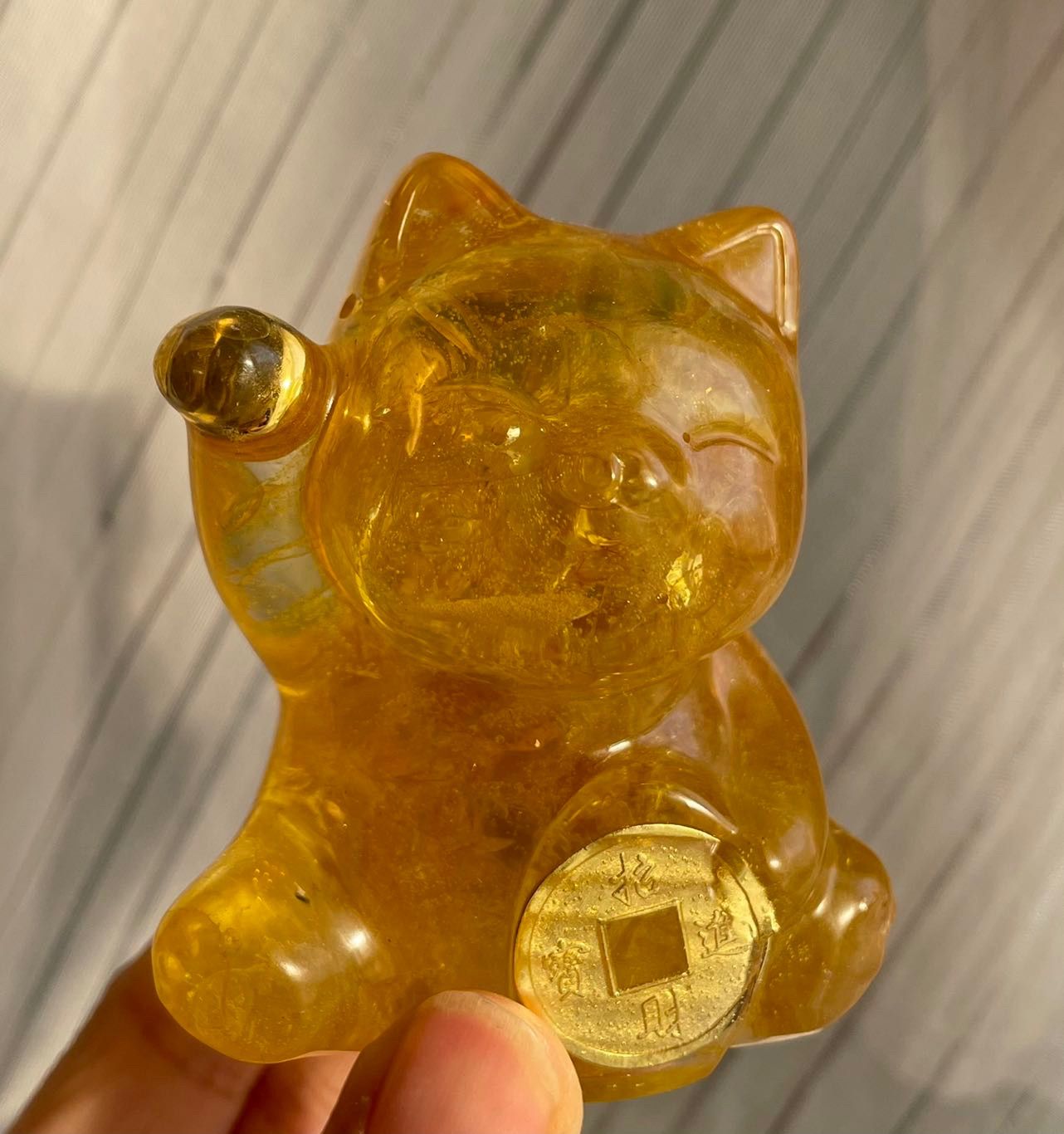 招き猫 オルゴナイト シトリン 黄水晶 天然石 クリスタル