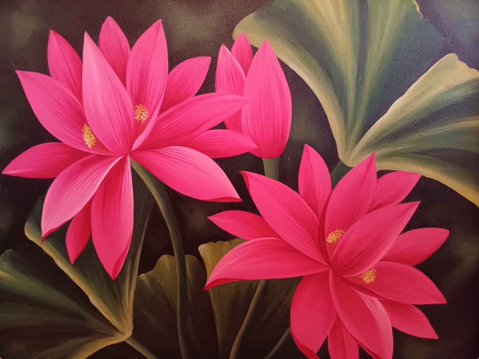 バリ島　アート　ロータス　蓮　バリ雑貨　アジアン バリ絵画 ロータス (3連)(50×60cm) 蓮 バリ雑貨 インテリア 玄関