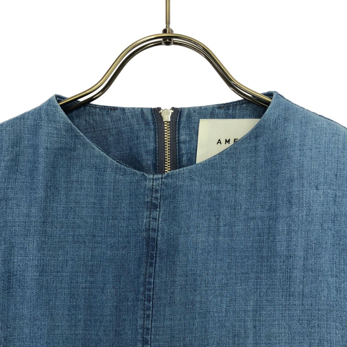 AMERI UNDRESSED アメリ 長袖 ノーカラー プルオーバー シャツ M ブルー バックジップ レディース 古着 中古 AMERI UNDRESSED アメリ 長袖 ノーカラー プルオーバー シャツ M