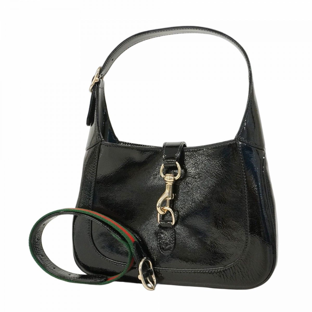 5de6453 グッチ ショルダーバッグ ジャッキー 732849 パテントレザー ブラック シャンパンゴールド金具 レディース