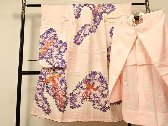 子供着物 七五三 3歳 お宮参り 襦袢付 鳳凰に花模様 萱草色 CK-