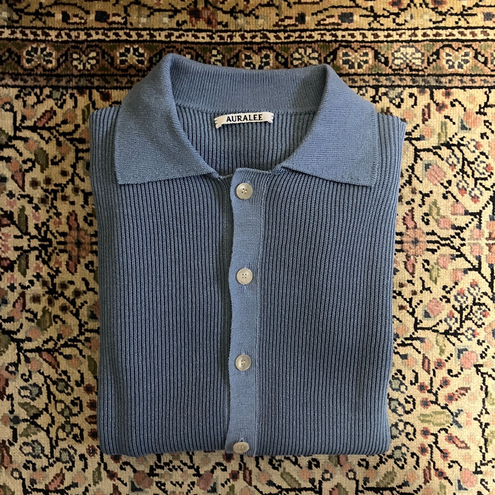 7周年記念イベントが オーラリー FLAT YARN MESH KNIT POLO billard