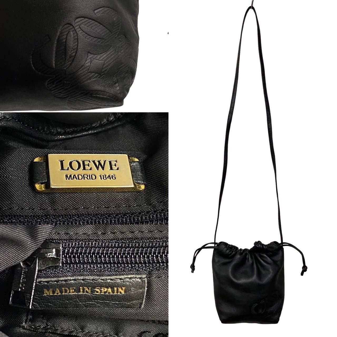 極 美品 LOEWE ロエベ アナグラム ロゴ ナッパレザー 本革 巾着 ミニ ショルダーバッグ ポシェット サコッシュ ブラック 黒 33617 -  メルカリ