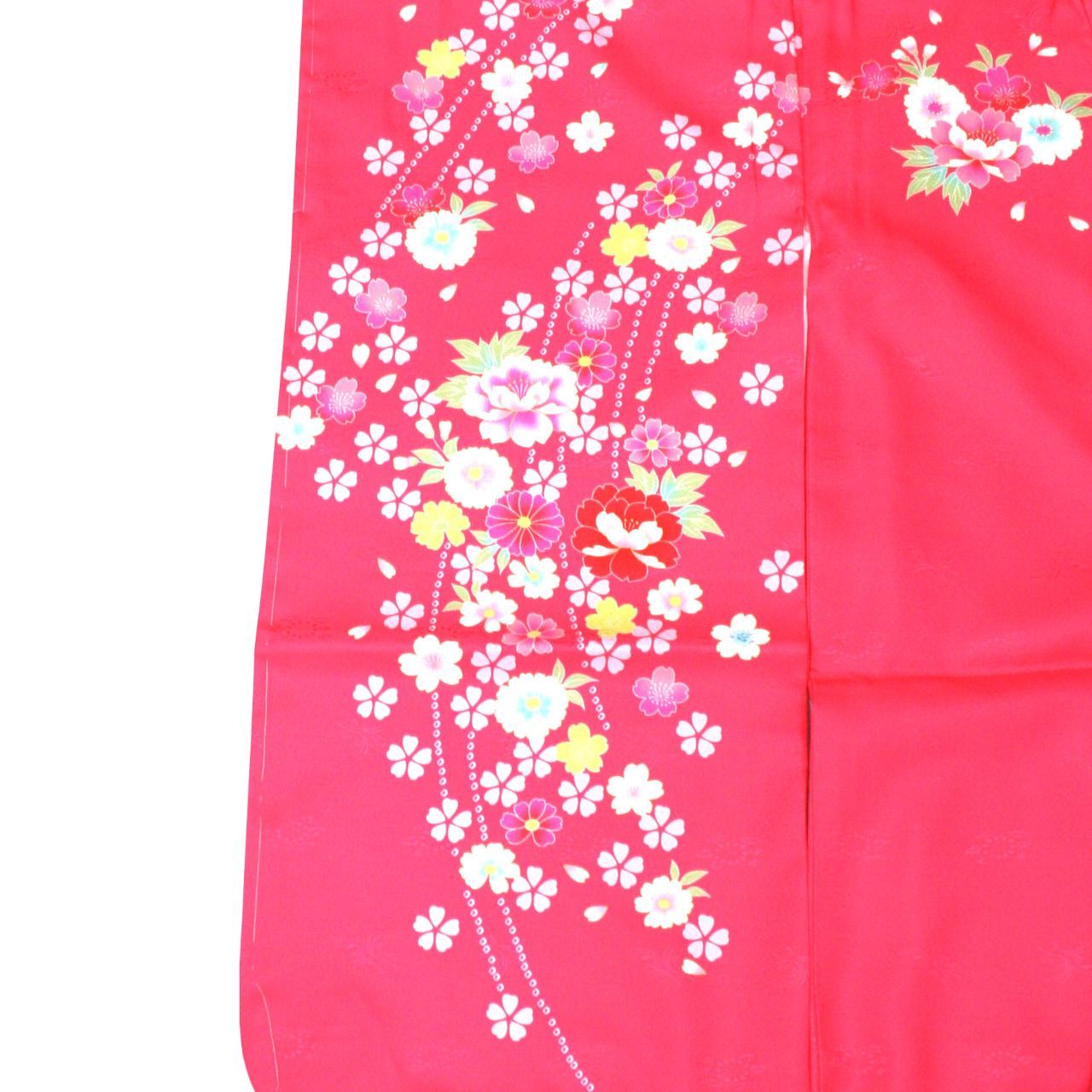 新品 七五三 7歳 四つ身 濃ピンク 絵羽 着物 長襦袢 ポリエステル