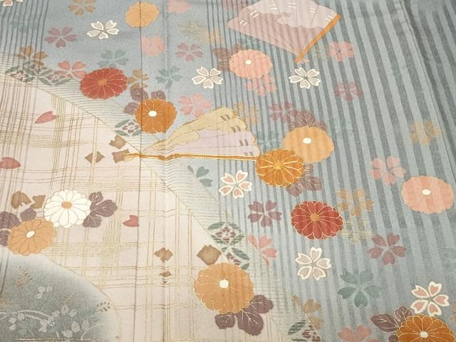 平和屋着物●訪問着　駒刺繍　吹き寄せ舞花文　暈し染め　鬼しぼ縮緬　正絹　逸品　CAAS7478yc 平和屋着物○訪問着 駒刺繍 吹き寄せ舞花文 暈し染め 鬼しぼ
