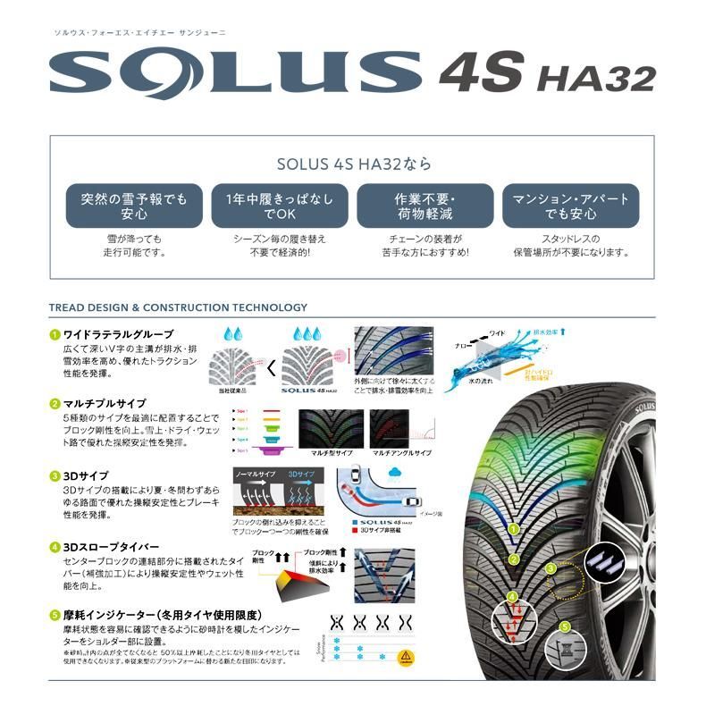 送料無料 KUMHO 185/65R15 88H SOLUS 4S HA32 ソルウス クムホ オールシーズンタイヤ 兼用 夏冬兼用 4本セット  メーカー直送 - メルカリ