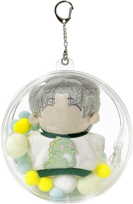 Umora バッグ 痛バ 防塵 ぬいポーチ10cmぬいぐるみ用 防水 人形入れ 全透明 クリア ケース 丸い 鞄に付ける キーホルダー付 直径14cm（L）
