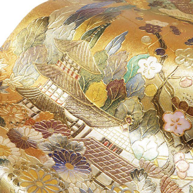螺鈿細工 風神雷神図 袋帯 未仕立て品 絹箔 正絹 お太鼓柄 袋帯 中古 リサイクル 正絹 フォーマル 仕立て上がり お太鼓柄