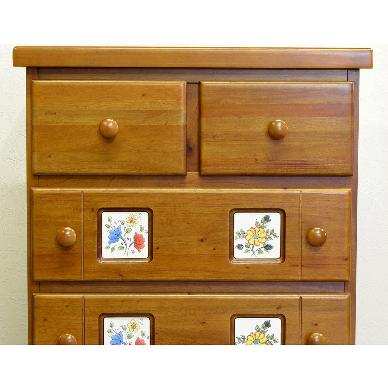 タイル付き５段チェスト マホガニー材使用