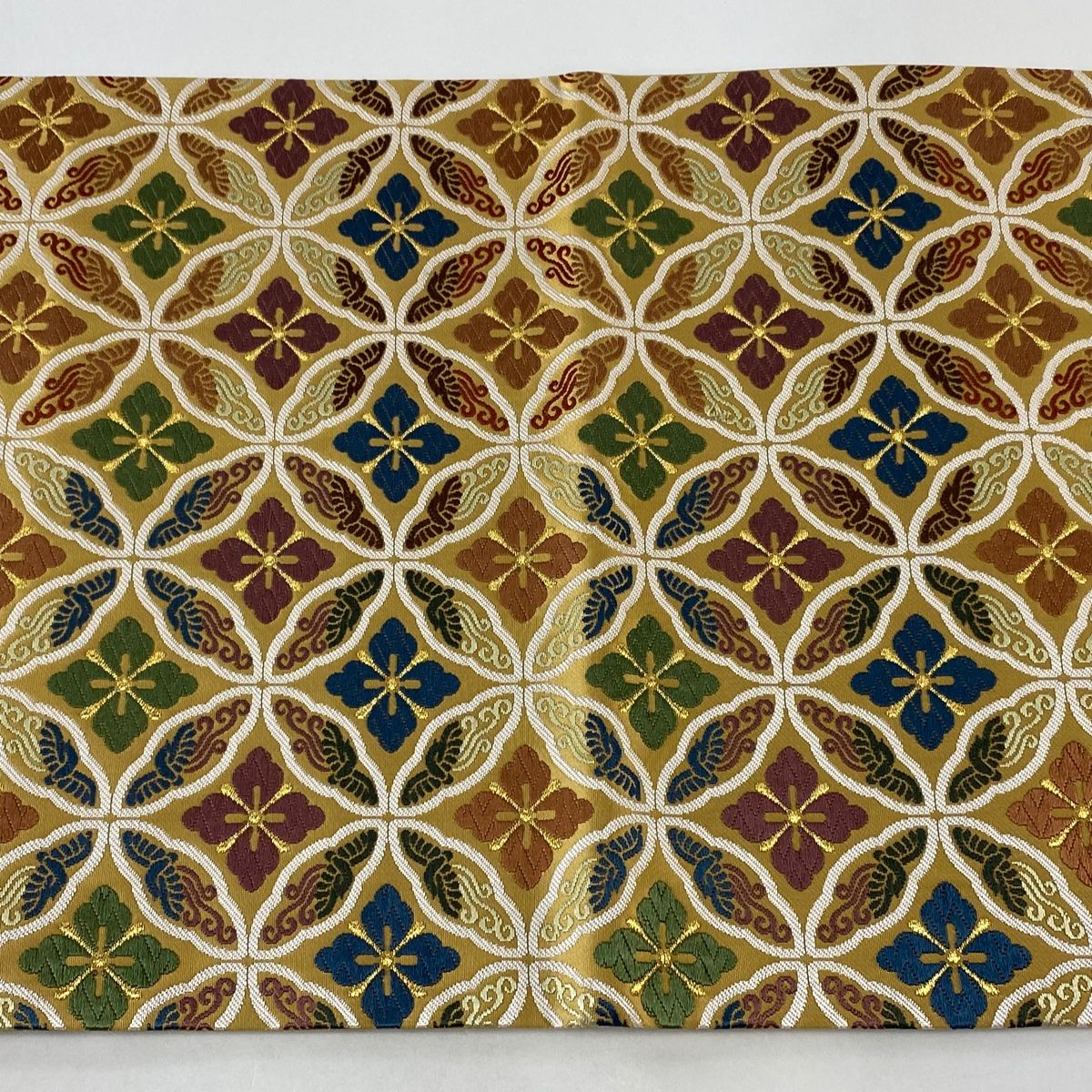 正絹 六通袋帯 【七宝 刺繍】　No.1749 袋帯 美品 名品 七宝 花 刺繍 金糸 ベージュ 六通 正絹 【中古