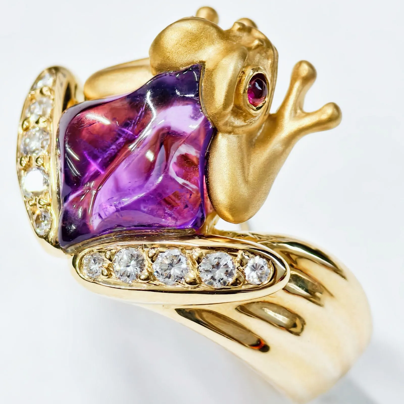 美品 カレライカレラ K18 YG 幸せの手 ダイヤ サファイア ハンド