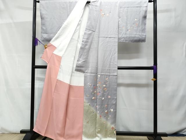 ★専用★未使用品 訪問着 枝花 くすみ紫 枝花 綸子 金彩 身丈162.0cm 平和屋着物□訪問着 枝花文 暈し染め 金彩 正絹 逸品 未使用