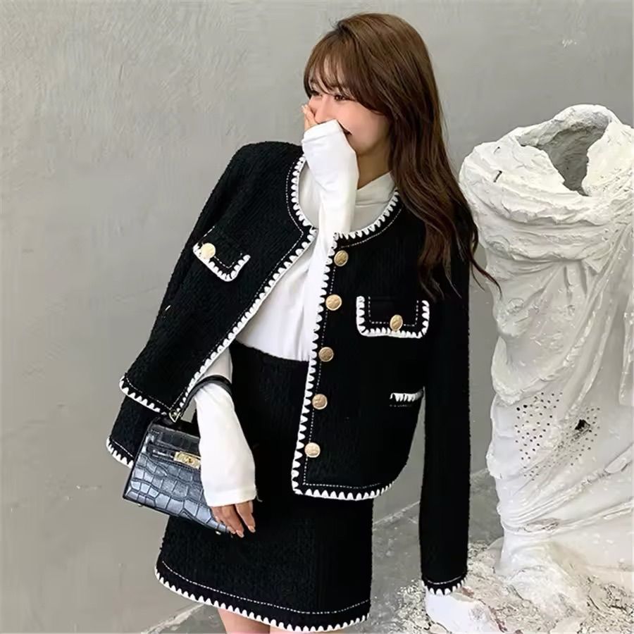 韓国系ツイードジャケットとスカートセット 楽天市場】ツイード セットアップ 韓国 量産型 地雷系 黒 同窓会