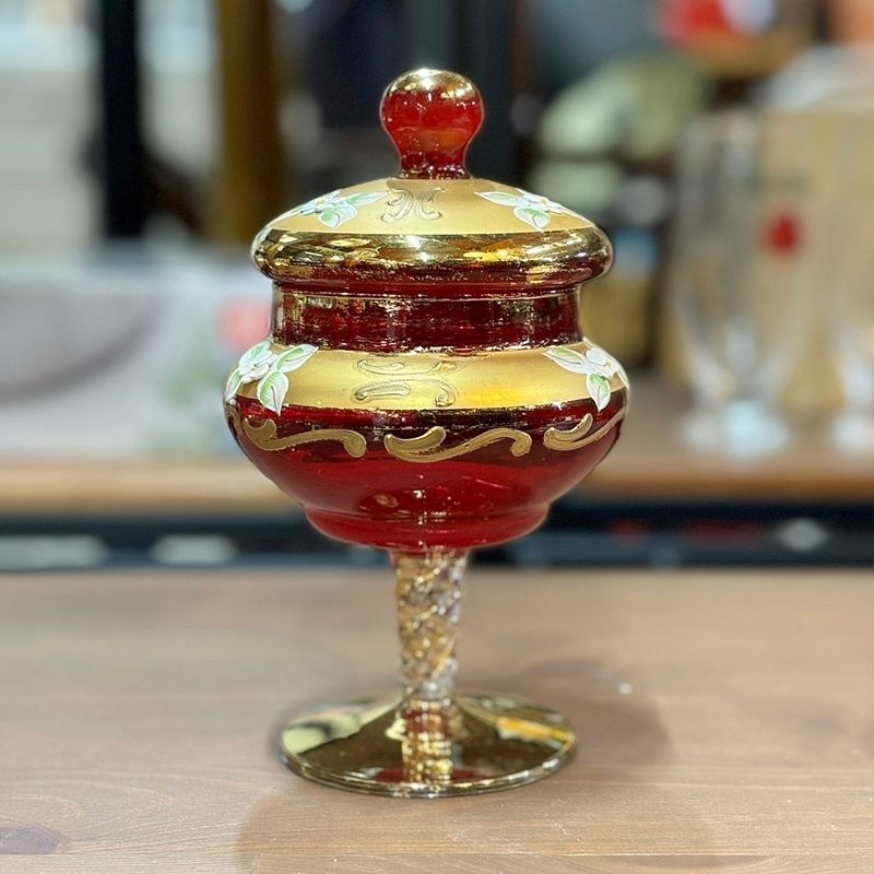 ベネチアンガラスムラノ島ゴールド入りキャンティ入れ MURANO ベネチアングラス キャンディーポット MADE IN ITALY 値下げ