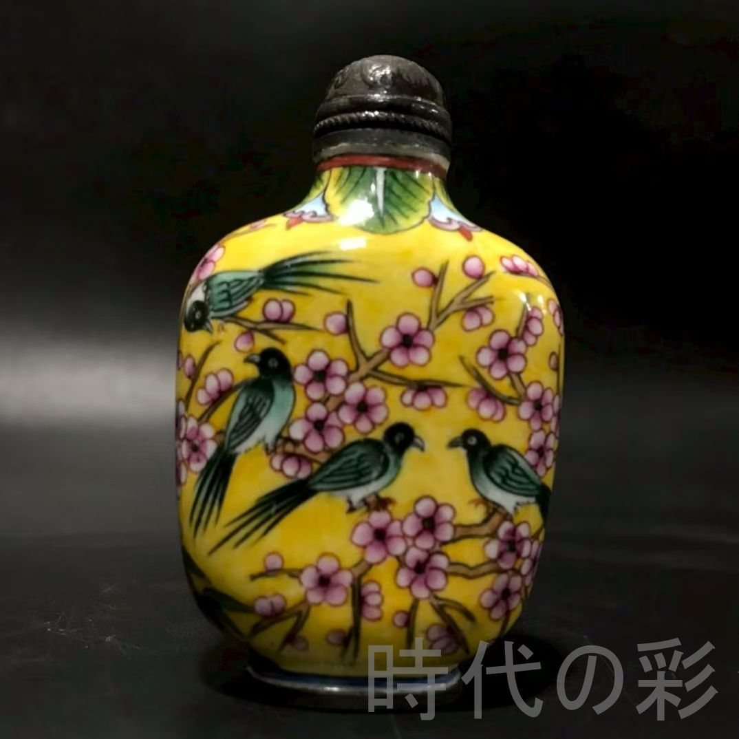 中国古美術 清代 銅胎画琺瑯鼻煙壺 喜上眉梢 細密画工 蔵友館蔵出 中国 古董品 古玩 細工 古置物 縁起物 時代物 R07092114