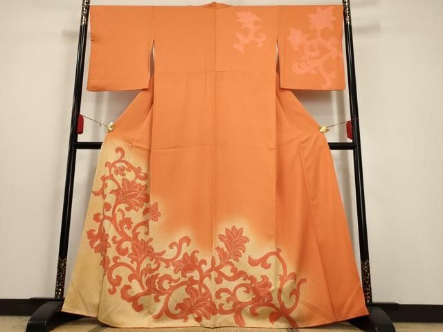 平和屋着物▽訪問着 単衣 雪輪枝垂れ桜文 暈し染め 金彩 正絹