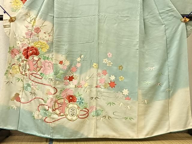 平和屋着物○豪華振袖 刺繍 舞花文 乱菊 暈し染め 金糸 銀通し